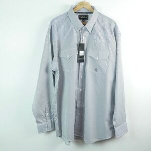 Rod Patrick Dress Shirt XXL Bengal Navy White Striped Western Embroidered NWT